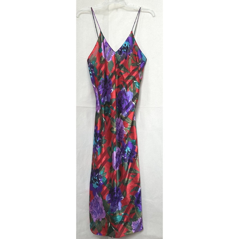 Lucie Ann II‎ Whimsy Coquette Floral Sheer Shadow Stripe Chemise Nightie S Vtg